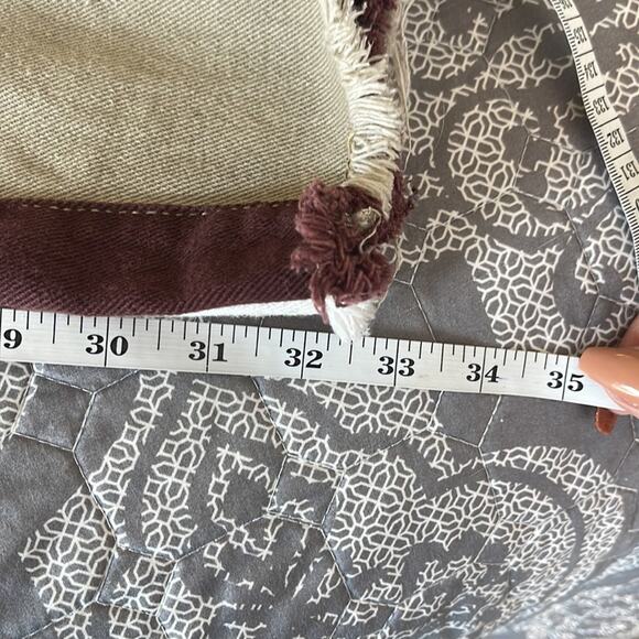 SHEIN Patchwork Burgundy White Tan Denim Distressed Hem Pants Size Medium - Picture 8 of 8